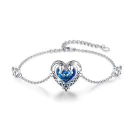 MEDWISE Horse Bracelet Women's S925 Sterling Silver Horse Heart Crystal Bracelets Adjustable Bracelets Horse Jewellery Gifts for Women Mother Girlfriend Wife, Sterling Silver