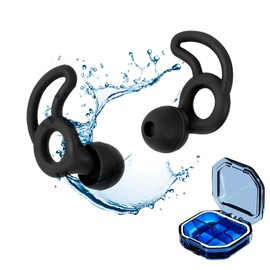 Ohrstöpsel Schwimmen für Kinder, Wasserdichte Wiederverwendbare Weiches Silikon Ohrenstöpsel S&M für Schwimmen, Baden, Pool, und andere Wassersportarten Mit Aufbewahrungsbox (Schwarz)