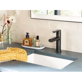Moen Meena Matte Black One-Handle Single Hole Modern Bathroom Sink Faucet with Optional Deckplate and Drain Assembly, 84794BL