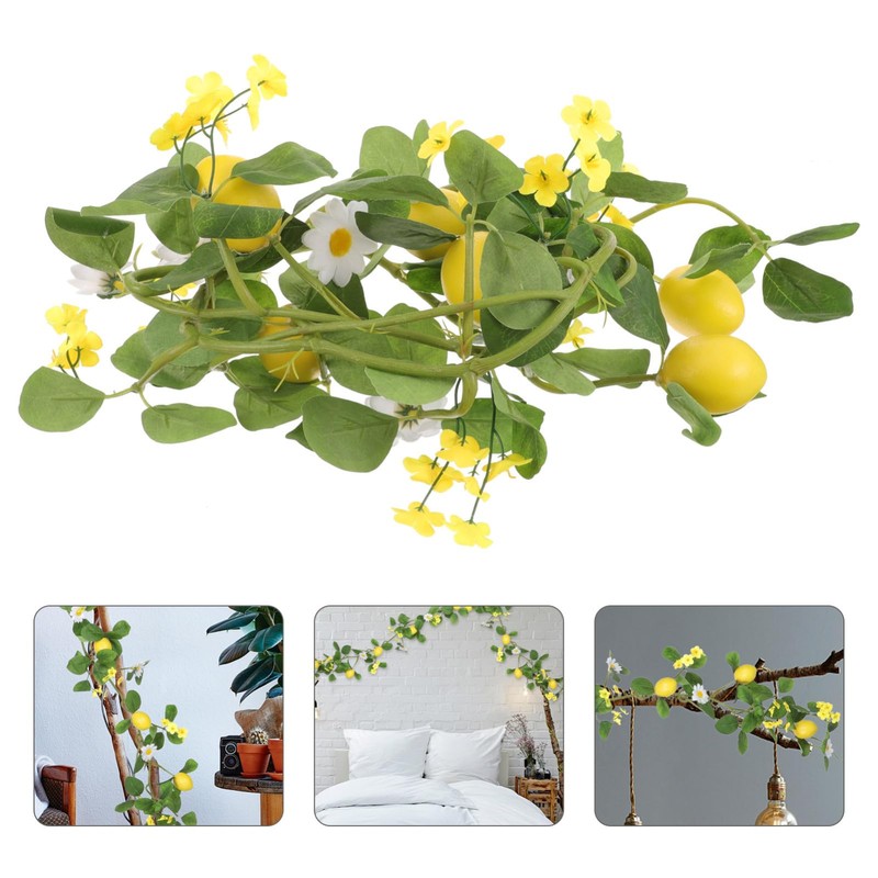 Levemolo Lemon Garland Simulation Rattan Decor Green Leaves Artificial Lemon