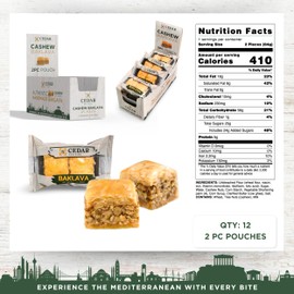 Cedar Pastries Cashew Baklava 2-Pack Squares – Mediterranean Phyllo Nut Dessert Snack – Individually Wrapped On-The-Go Treats – Bulk Master Box (12 Packs)