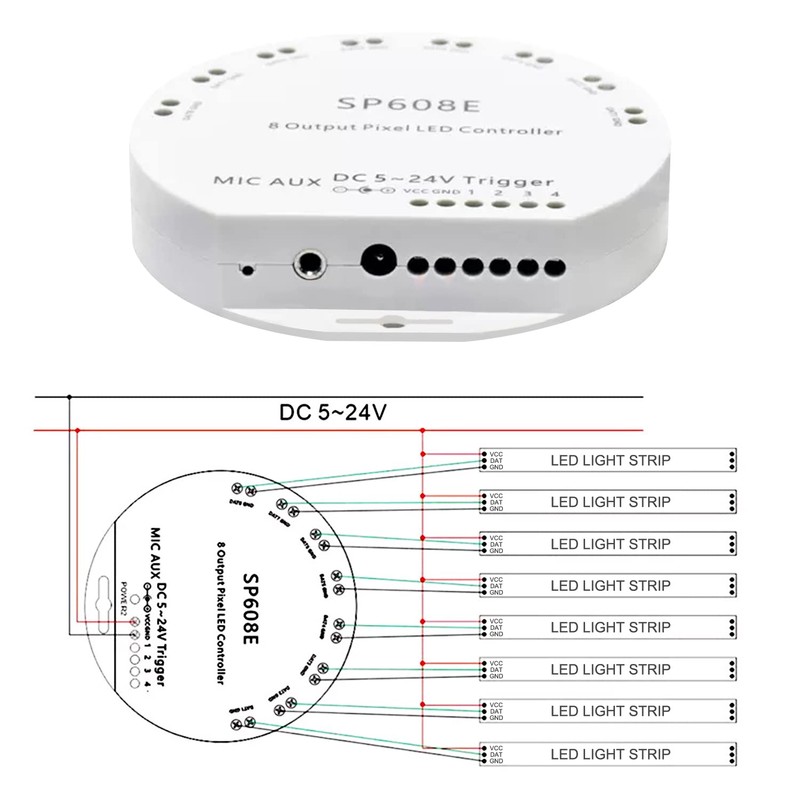Ruirui SP608E Bluetooth Controller with 8 Signal Outputs for LED