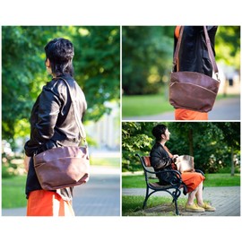 LECONI shoulder woman handbag vintage style leisure bag cross-body used-look genuine cow leather bag 36x27x8cm brown LE3050-wax