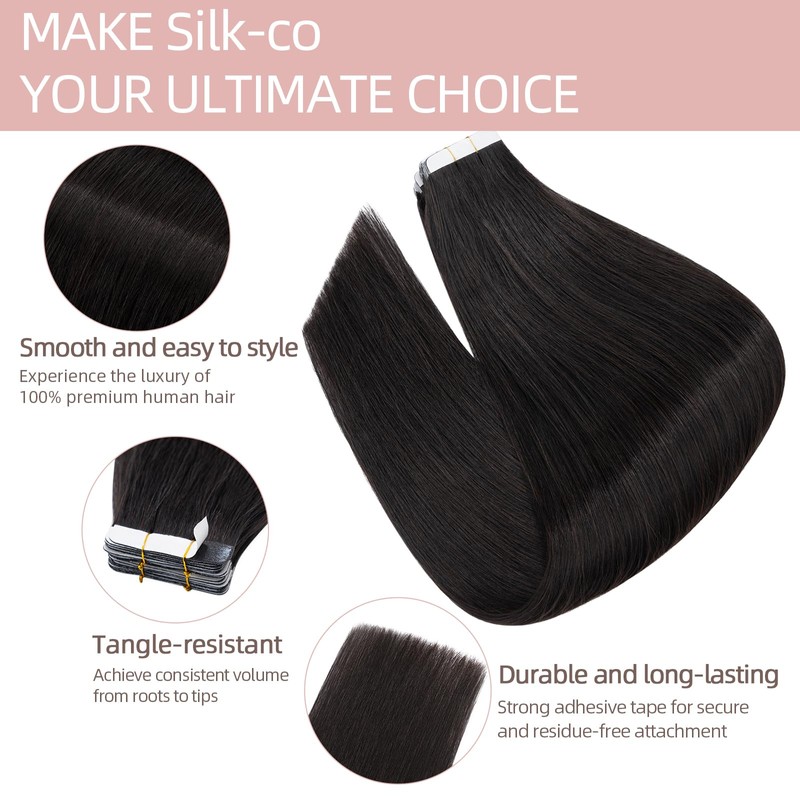Silk-co Tape in Hair Extensions Human Hair Remy Real Hair