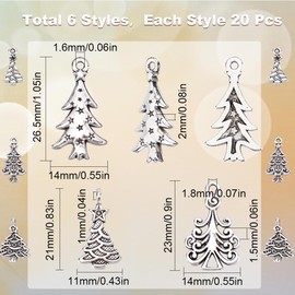 SUNNYCLUE 120 Pcs 6 Types of Christmas Charms Christmas Tree Charms 3D Tree Earrings Winter Earrings Tree Necklace Pine Tree Bracelet Pines Key Chain Pine Star Metal Parts Star Tibetan Style Vintage