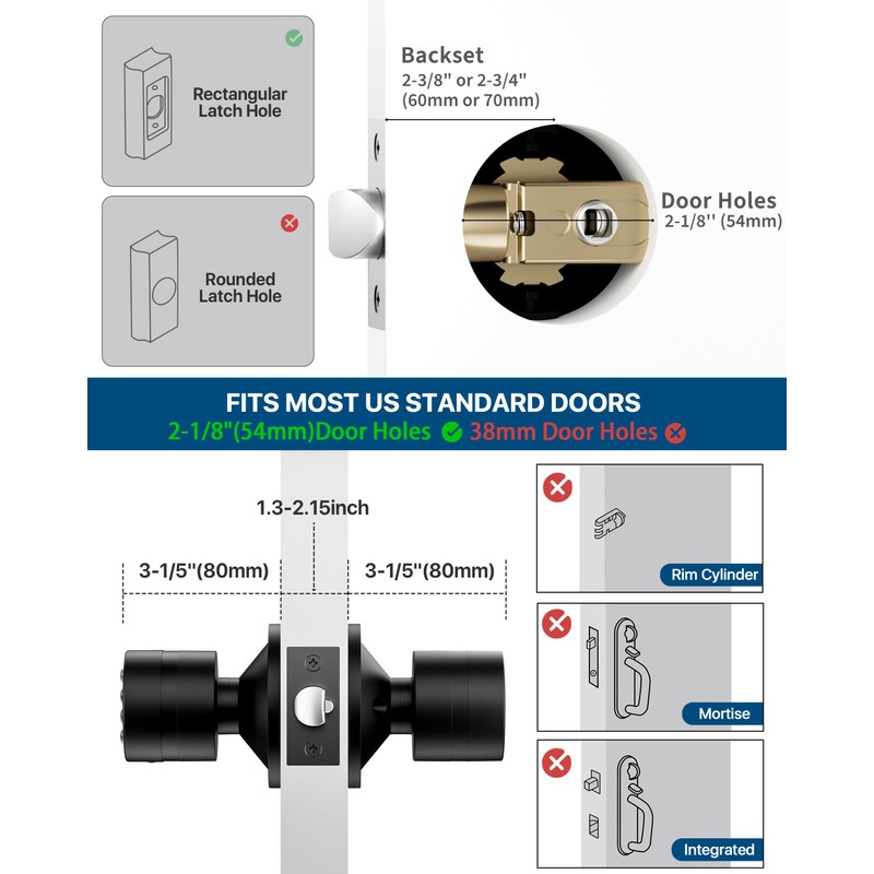 Door Knob with Keypad, Keyless Entry Door Lock, Front Door