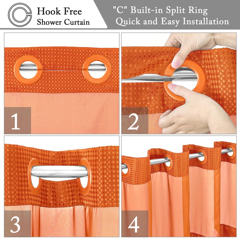 Gibelle No Hook Waffle Weave Shower Curtain with Snap-in Fabric