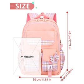 FEOYA Girls Backpack Multi-pocket Shoulder Schoolbag Large Capacity Causal Daypack Waterproof Lightweight Pink Bag Daily Travel Book Bag for Primary Junior High School