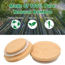 Beautyflier 12 Pack Yogurt Jar Bamboo Wood Lids for Oui 5 Oz Yogurt Jars, Reusable Canning Covers with Silicone Sealing Rings and Bottle Labe, for Kitchen Food Storage (Jar Not Included)