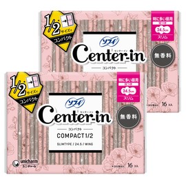 Center In Compact 1/2 Unscented Especially for Daytime Use, Includes Wings, 32 Sheets (16 Sheets x 2) [Slim Sanitary Napkins]