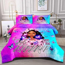 GRAT TIOC Black Girl Magic Comforter Set Twin Size,Black Girl Bedding Set,African American Girl Comforter Set,Christian Inspirational Afro Girl Bedroom Decor