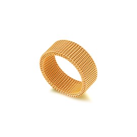 Fusamk Fashion 18K Gold tainless Steel Mesh Band Ring(Gold(8))