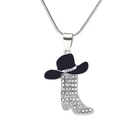 Rhinestones Western Cowgirl Boots Pendant Necklace for Women Dainty Hippie Bohemian Crystal Luck Charm Cowboy Enamel Hat Snake Chain Choker Necklaces Country Rodeo Outfits Jewelry Party Concert Gifts (Black)