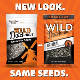 Wild Dutchman Roasted Sunflower Seeds in a Resealable Bag for Ultimate Freshness and an Easy Pour Snack, Salted Original Flavor, 13 oz (Pack of 12)