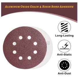 Haogo 50Pcs Sanding Discs,125mm 8 Holes Hook and Loop Sander Pads for Random Orbital Sander(80 Grits)