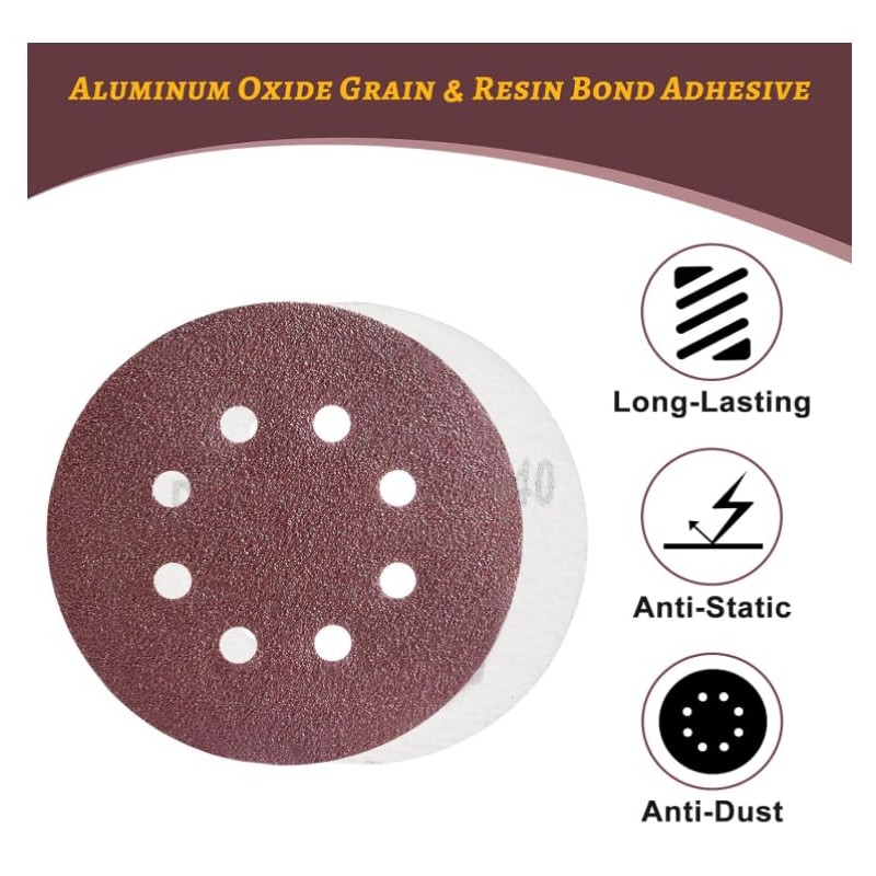 Haogo 50Pcs Sanding Discs,125mm 8 Holes Hook and Loop Sander