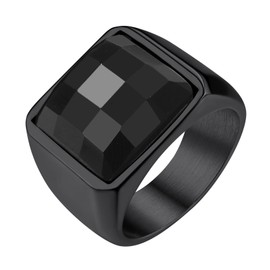 GOLDCHIC JEWELRY Black Onyx Rings For Men Size Z+2, Stainless Steel Square Gemstone Ring for Father