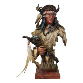 Ebros Gift Native American Indian Chief Warrior Hunter with Buffalo Feathers Head Piece Holding Sword and Arrows Bust Desktop Figurine As Cultural Heritage History Sculpture