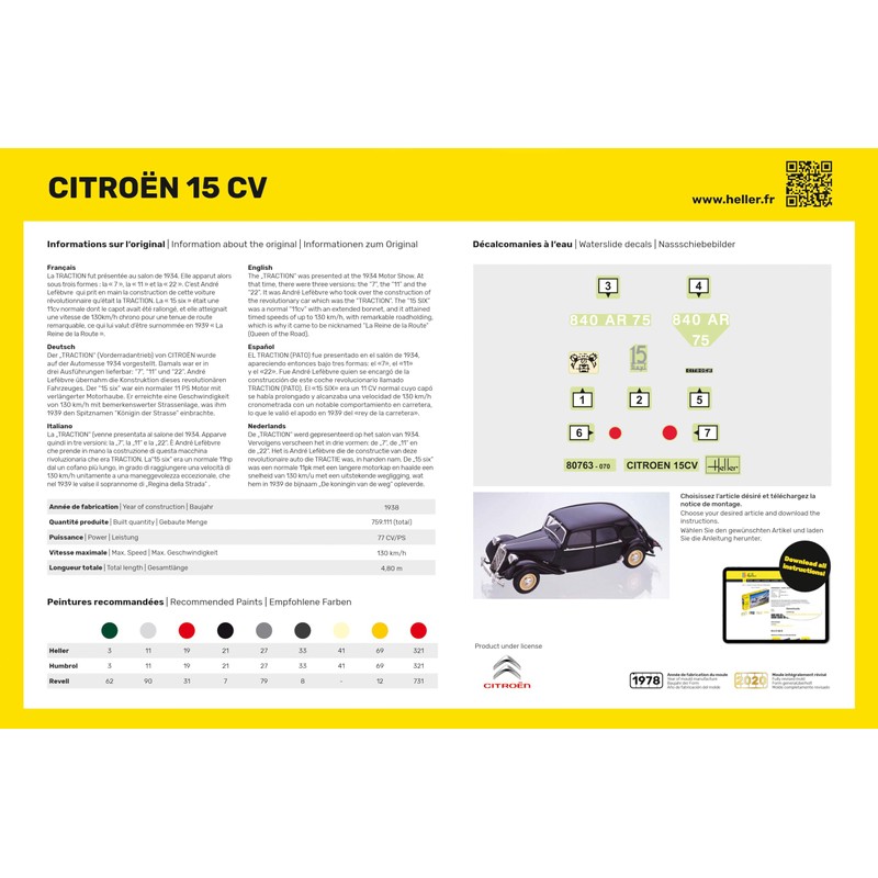 Heller 80763 Modellbausatz Citroën 15 CV
