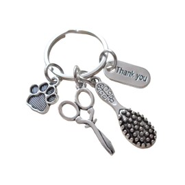 JewelryEveryday Pet Grooming Appreciation Keychain, For Animal Groomer, Key Chain with Paw, Brush Scissors Charm, and Thank You Tag