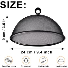 Hunphy 3 Pieces Mesh Food Cover Fly Cover Fly Screen Cover Food Cover Outdoor Food Cover with Handle for Kitchen Picnic (Black)