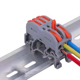Koverflame Quick Lever Wire Connectors: Compact Electrical Splicing Kit, 0.4-2.5mm² Conductor for Secure Inline Circuits (10, PCT-223D(DIN rail))