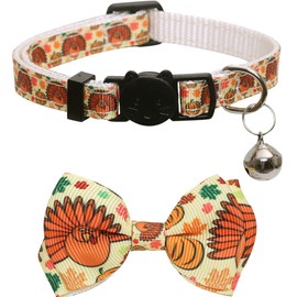 Thanksgiving Cat Collar Fall Autumn Breakaway with Bow Tie and Bell for Kitty Adjustable Safety