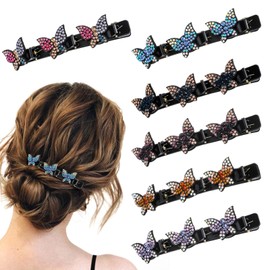 Nogeqi 6 Stück Geflochtene Haarspange Mit Schmetterling Und Kristallsteinen, Doppelschicht Haarspangen Damen Elegante Strass Hair Clips Für Frauen Mit Kristallblume Für Braut, Party, Alltag
