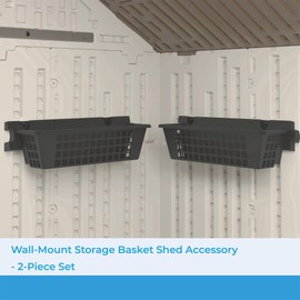 Suncast 2-Pack Accessory Baskets, Resin Organizers for Shed, Black, 25" x 7.25" x 7" - Outdoor Storage Organization, 30 lb Weight Capacity Per Shelf Basket, EZ Bolt Wall-Mount Assembly