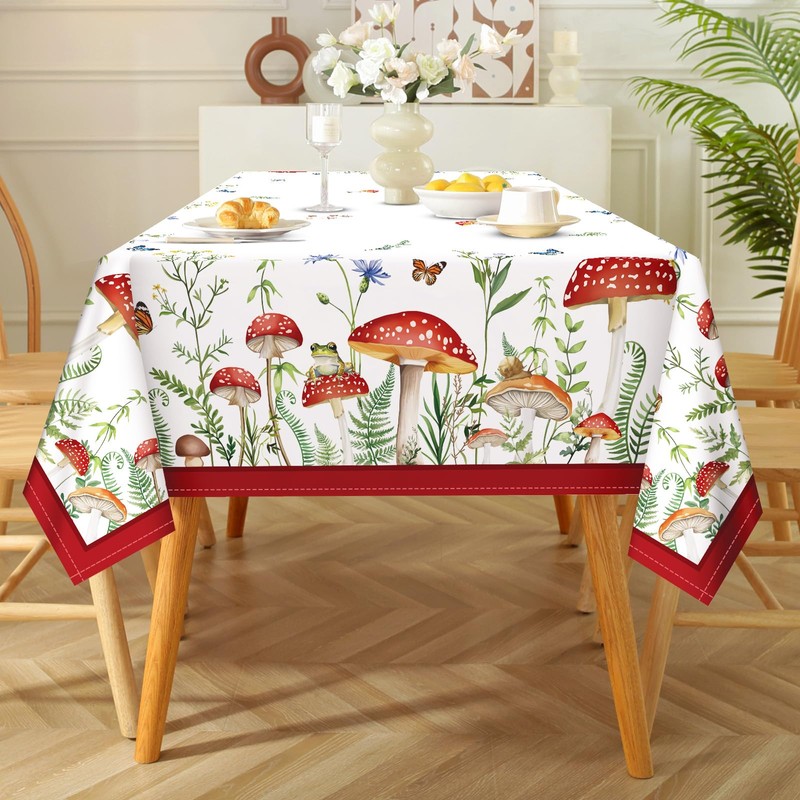 Arquiel Mushroom Tablecloth, Washable Rectangular Tablecloth Spring French Tablecloth for