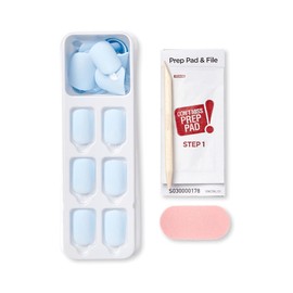KISS imPRESS Color Press-On Manicure Fake Nails, Blue Sky - Short Length, Matte, Polish-Free Solid Color Mani, Includes Prep Pad, Mini File, Manicure Stick, and 30 Fake Nails