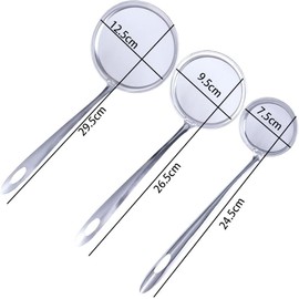 1Pc Stainless Steel Fat Skimmer Spoon, Fine Mesh Strainer Filter Spoon Food Strainer and Hot Pot Skimmer with Long Handle Cooking Kitchen Utensils (L,29.5cm)