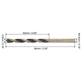 sourcing map 5pcs Straight Shank Twist Drill Bits 4.8mm Gold Titanium & Black Nitride Coated High Speed Steel (HSS) 4341 with 4.8mm Shank for Stainless Steel Alloy Metal Plastic Wood