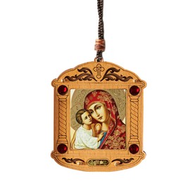 Christmas Ornaments Nativity of Christ Madonna and Child Virgin Mary Baby Jesus Wooden Icon Shrines Car Room Pendants on Rope with Incense 3 Inch, Set of 4