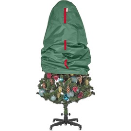 Upright Christmas Tree Storage Bag - Holiday Tree Cover for 5 ft Christmas Trees or Topiary Trees - Durable, Lightweight, Convenient, Vertical Xmas Storage Bag (Green)