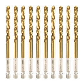 amoolo 1/4" Hex Shank Drill Bits (10Pcs), Premium 4341 HSS Titanium Impact Hex Drill Bits for Wood, Steel, Metal, Plastic, Quick Change Design