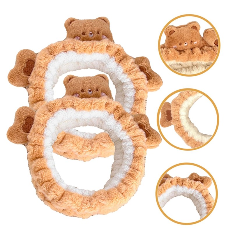 Outanaya 2pcs Cute Plush Bear Makeup Headbands for Women Elastic