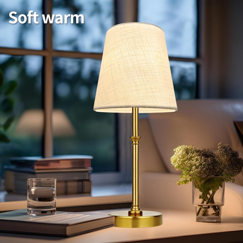 BLUEYE Cordless Table Lamps,Remote Control,5200mAh,No Flicker,2700K-6000K,Rechargeable Bulb,50W Equivalent,Retro Style,Fabric Shade,Battery