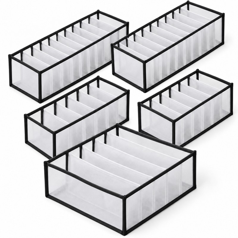 5-Pack Foldable Drawer Organizers for Underwear & Bras – Lightweight