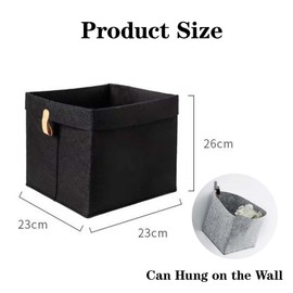 Felt Storage Basket, 26x23x23cm Laundry Basket Folded Closet Organizers and Storage Bins Suspended Cube Organizer Flip-Edge Design with Hanger for Clothing, Books, Shoes (Grey)