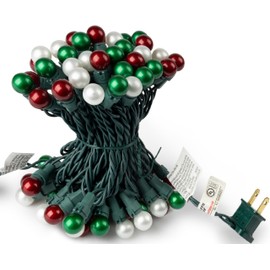 Tupkee Pearlized Glass Mini Globe Lights Set - 70 G15 Red, Green & Warm-White LED Bulbs - Indoor Outdoor - 25.3 Feet Pearl Berry Mini Globe Round Bulb Light String, Christmas Tree Holiday Lights