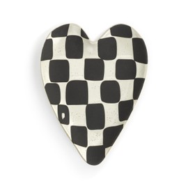 Demdaco Decorative Kitchen Utensil Heart Shaped Spoon Rest, 4.5 x 6.5 Inch Ceramic Stoneware, Checkers