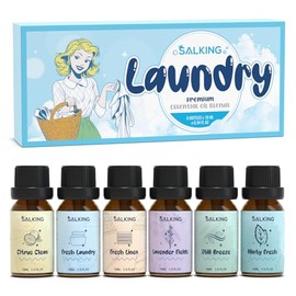 SALKING Laundry Fragrance Oils, Premium Essential Oil for Diffuser, Scented Oil Gift Set for Soap Candle Making - Citrus Clean, Fresh Laundry, Fresh Linen, Lavender Fields, Still Breeze, Minty Fresh