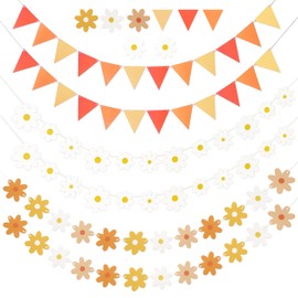 6 Pcs Daisy Groovy Party Decorations, 3 Style Boho Party Banner Flags, Boho Daisy Garland White Daisy Decor Daisy Paper Cutouts Groovy Party Favors for Birthday Party Supplies