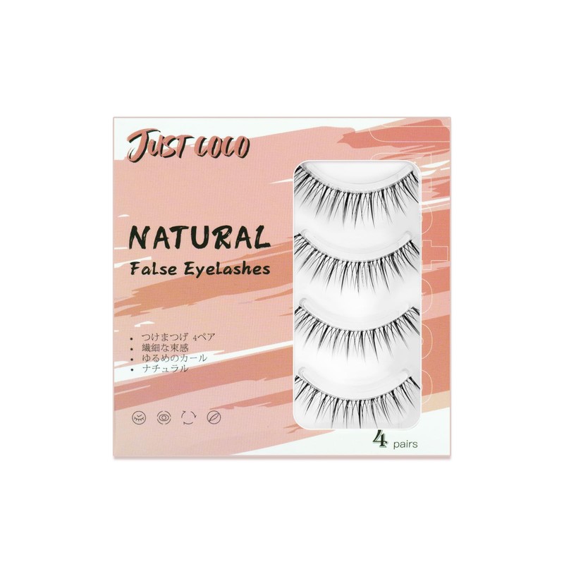 justcoco Natural False Eyelashes, Transparent Axis, False Eyelashes, Upper Eyelashes,