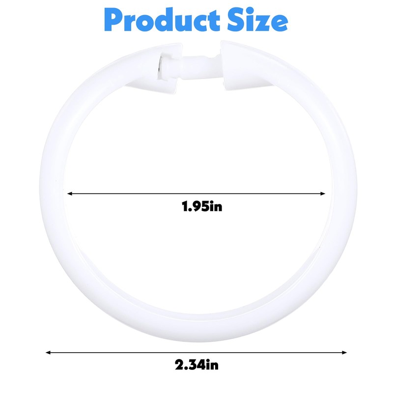 Oruola 12pcs White Plastic Shower Curtain Rings,O-Shape PP Plastic Material