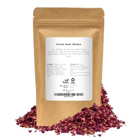 Dried Rose Petals Edible Natural | 300+ Roses Non-GMO | 100% Natural Dry Rose Petals, Cocktail Toppers, Flowers, Mocktail, Decorations, Confetti, Soap Making, Tea, 0.88 Oz, 25 Grams | Drink Botanicals