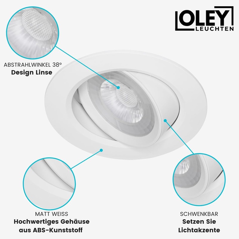 Oley Leuchten® NUVA LED Recessed Spotlight, 230 V, Flat Spotlight,
