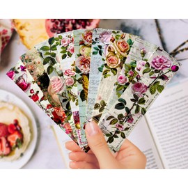 Vintage Natural Style Bookmark Colorful Flower Plant Bookmarks, 30PCS (Pink)