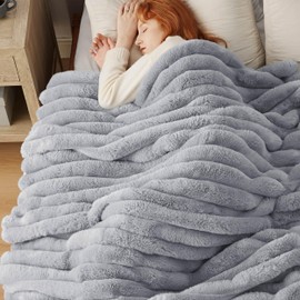 Bedsure Faux Fur Blanket - Soft & Fluffy, Fuzzy, Cozy, Plush Throw Blanket for Couch, Sofa and Bed, Thick and Warm, Christmas Decor Gifts for Women, Grey, 60x80 inches